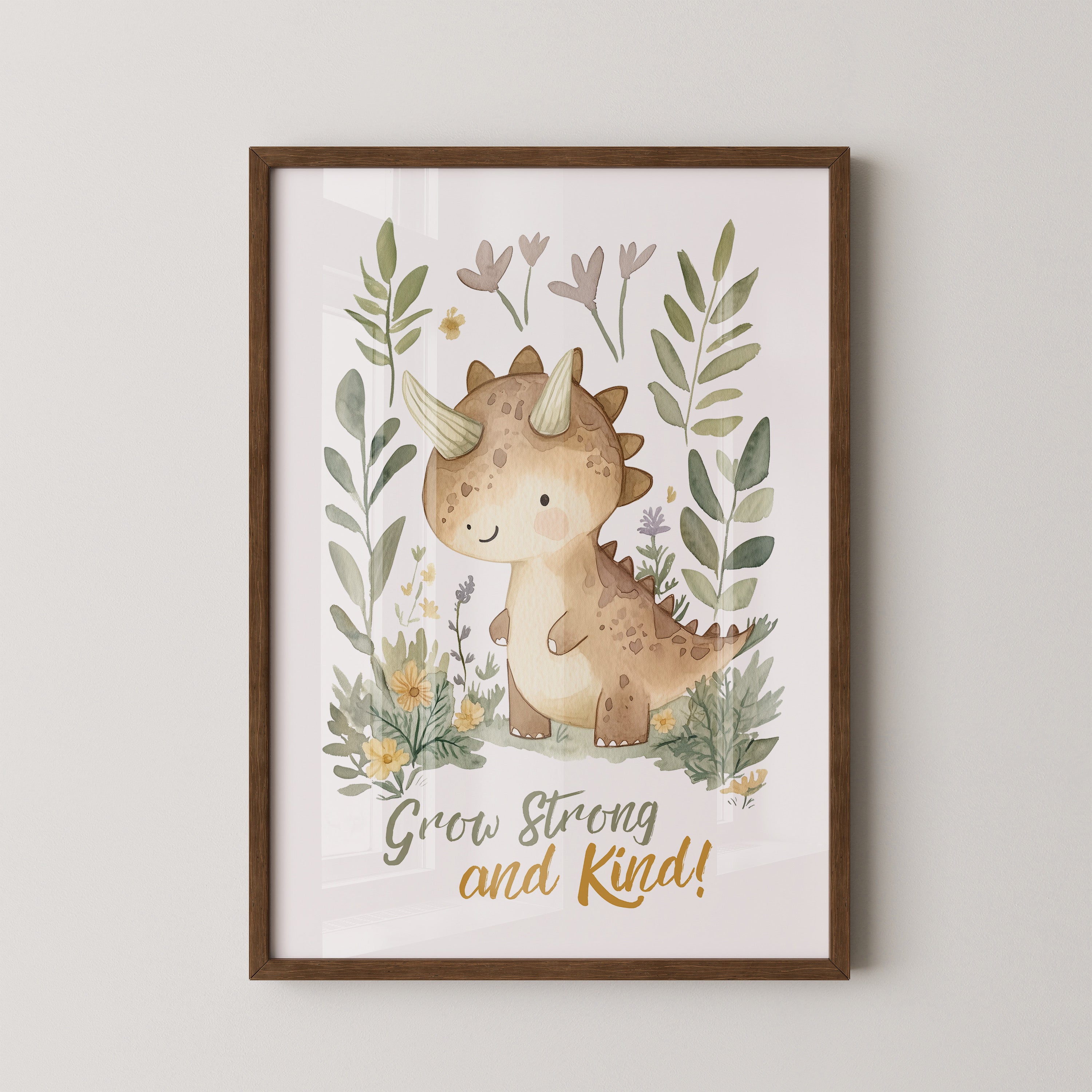 Niedlicher Dino Aquarell Pflanzen