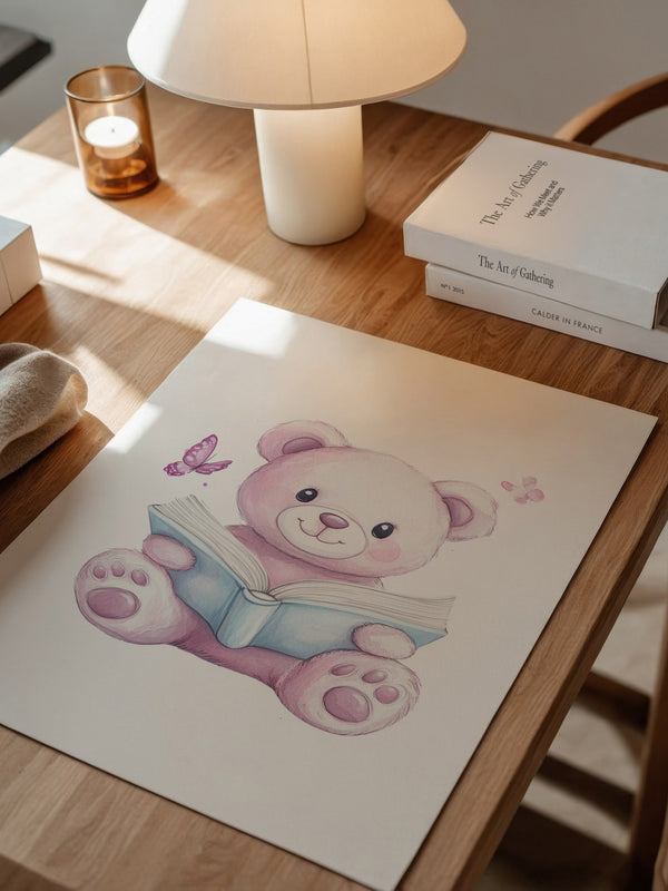 Teddybär Aquarell mit Buch
