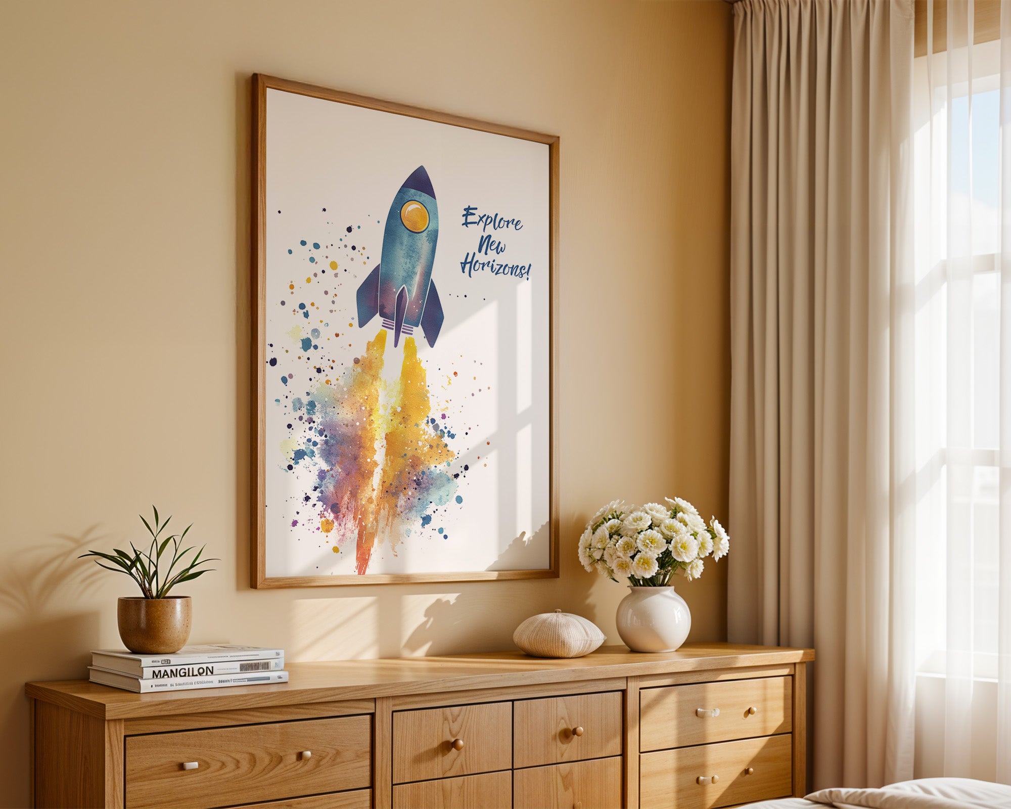 Rakete Aquarell Buntabdruck