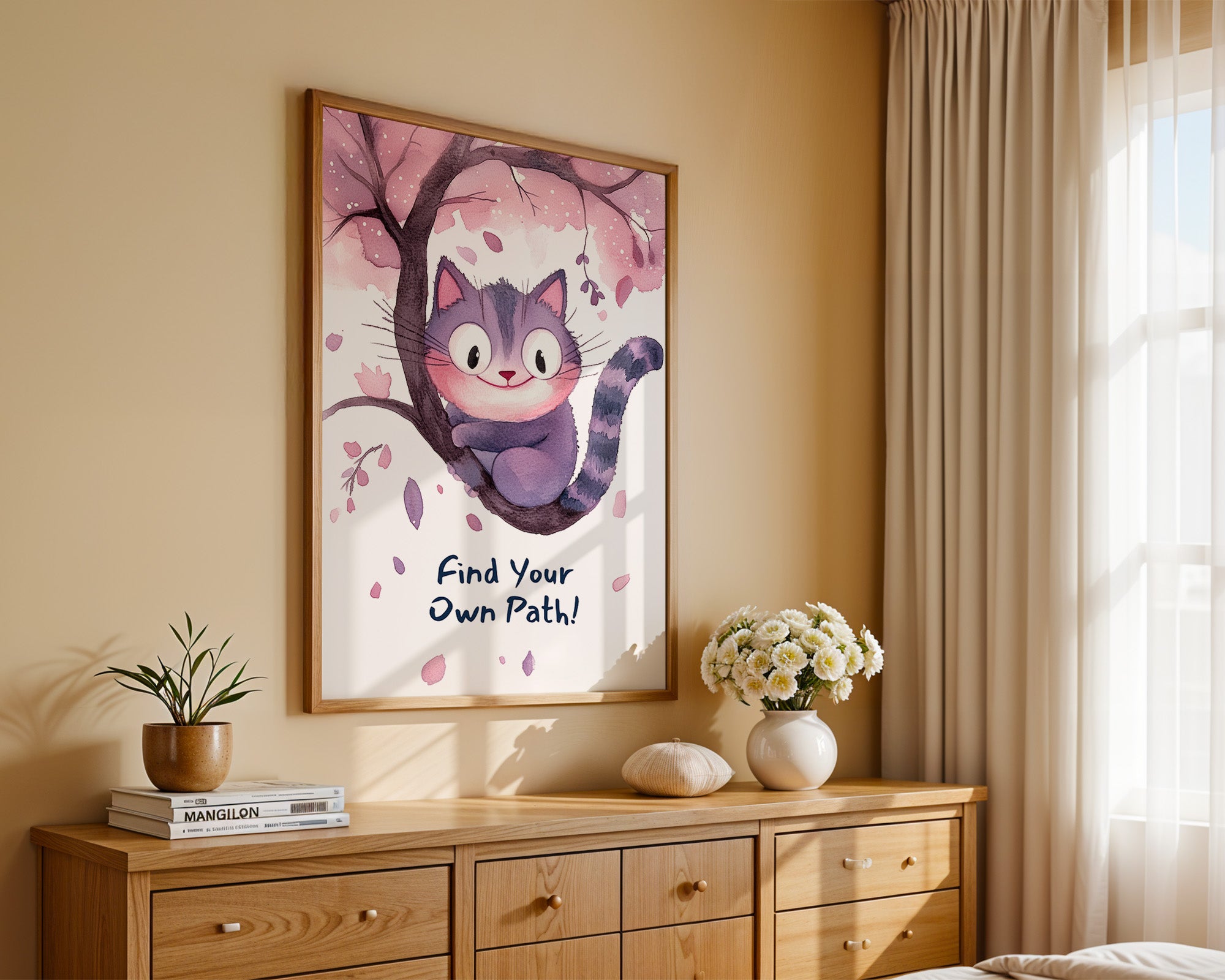 Katze Kirschbaum Aquarell