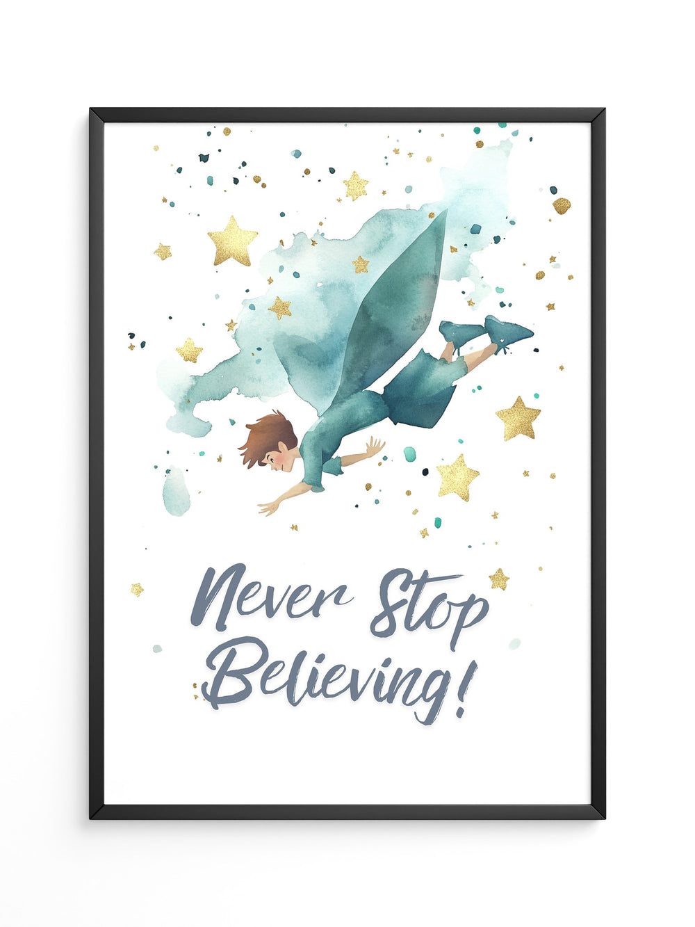 Junge fliegt Aquarell Sterne