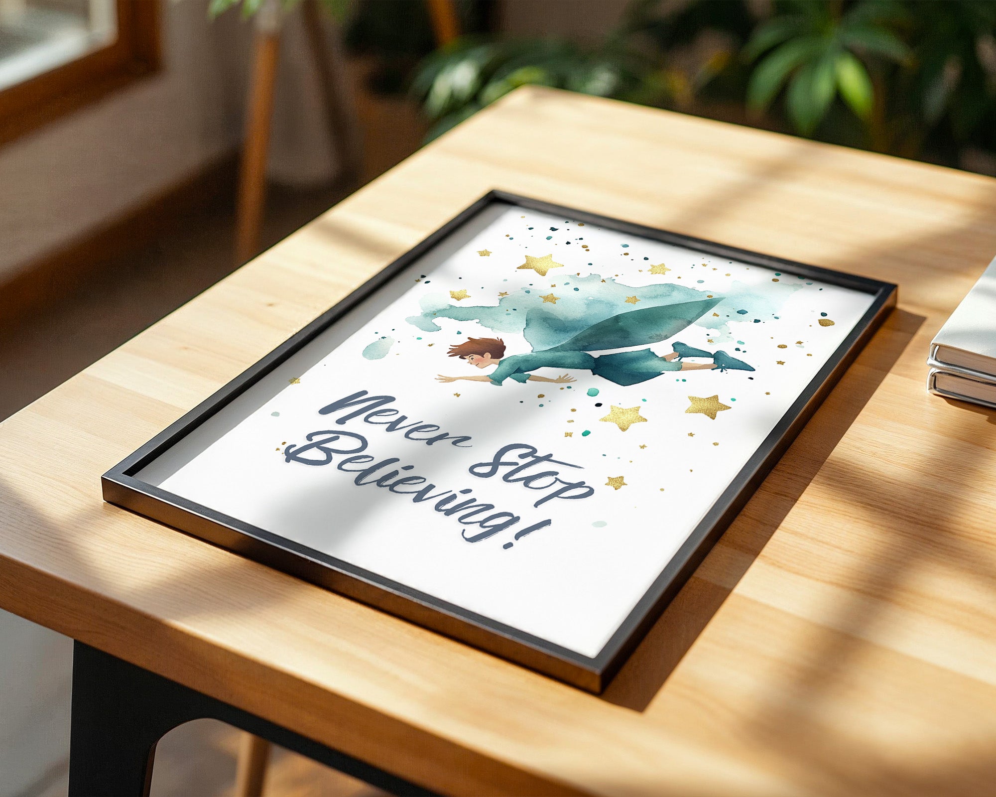 Junge fliegt Aquarell Sterne