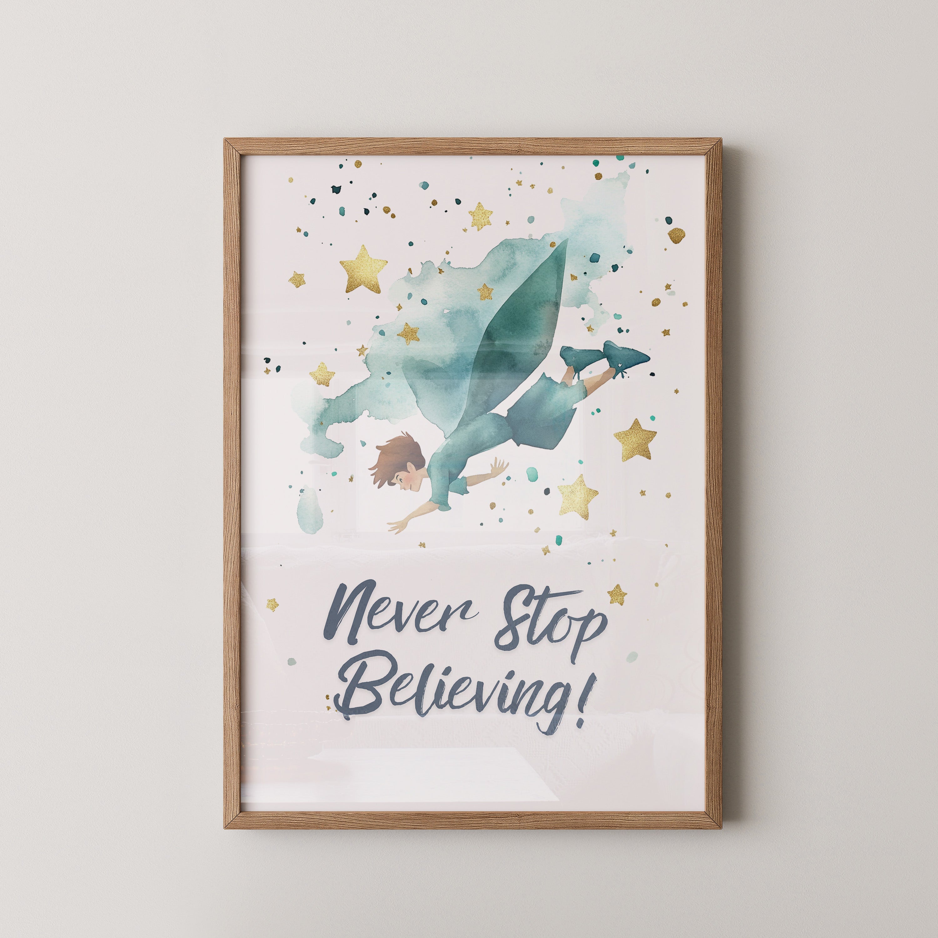 Junge fliegt Aquarell Sterne
