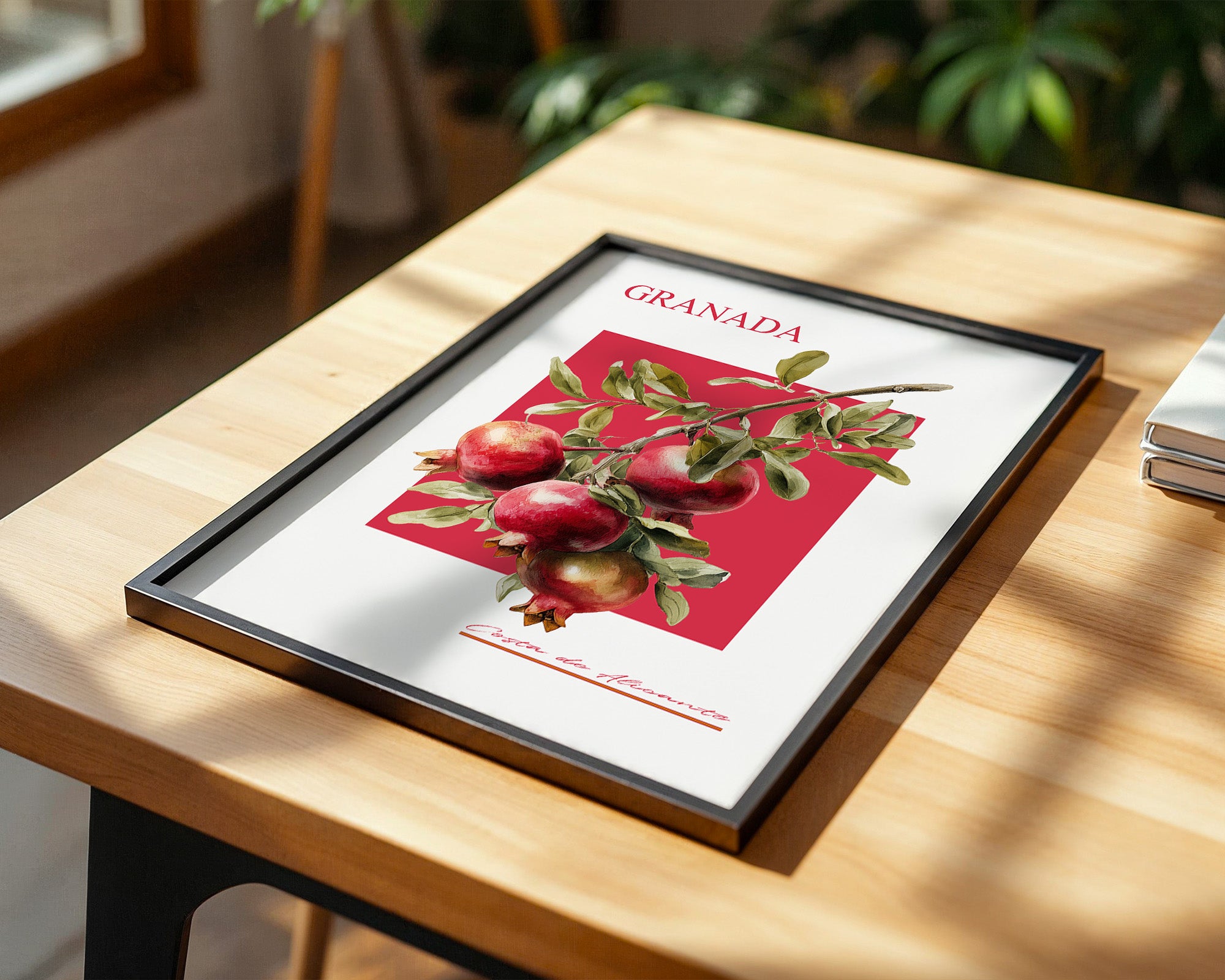 Granatapfel Zweig Rot Hintergrund