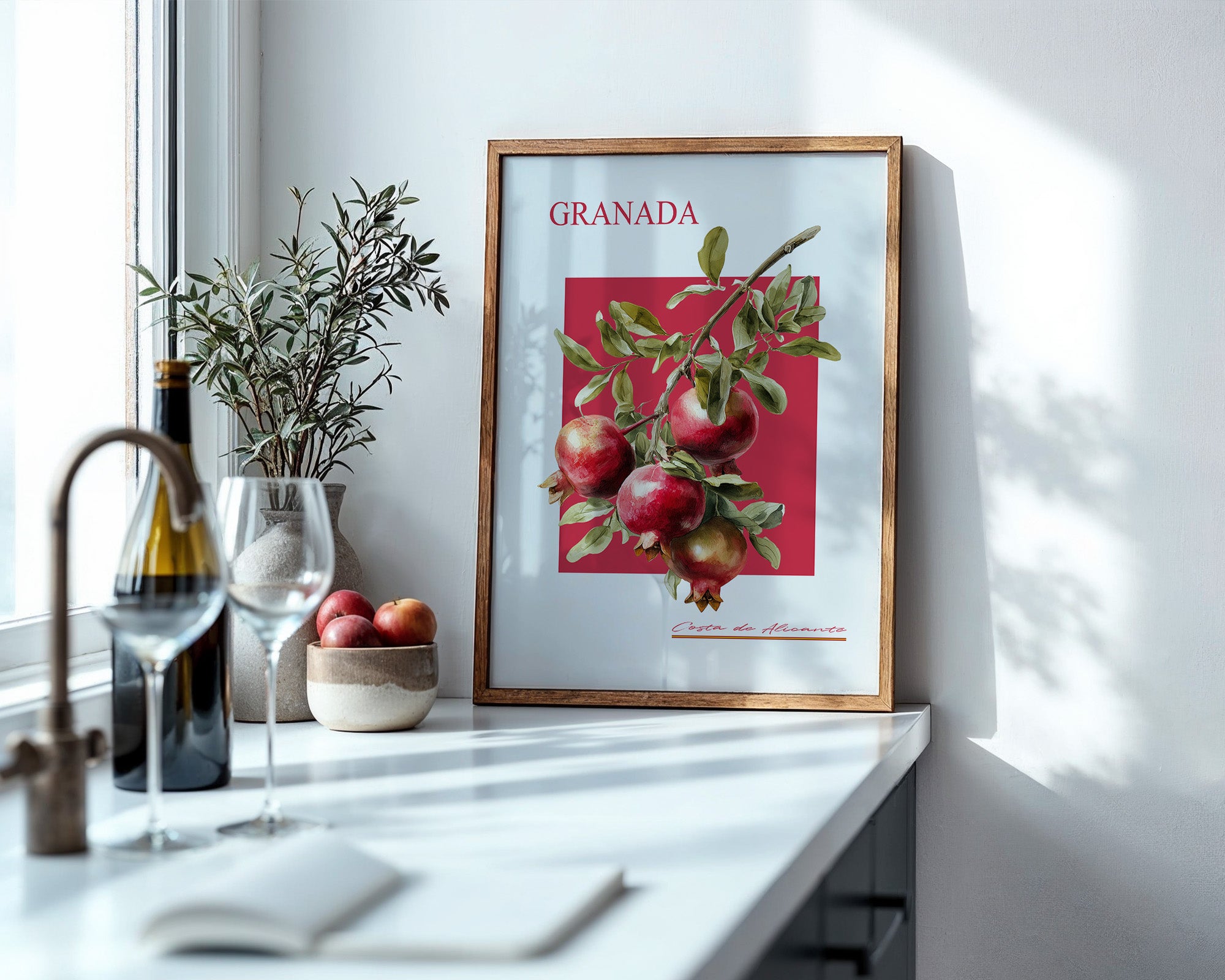 Granatapfel Zweig Rot Hintergrund