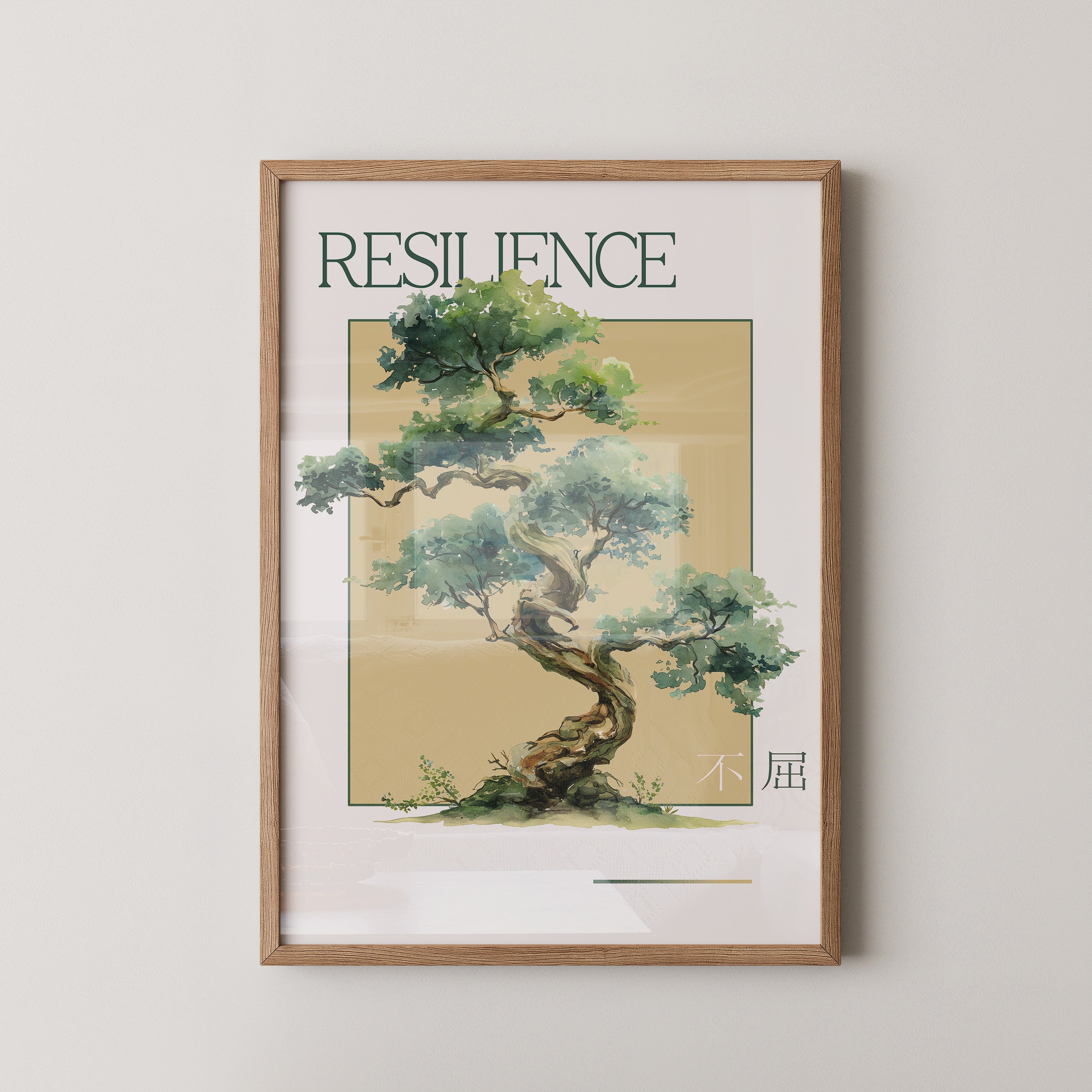 Bonsai Baum Aquarell Grün