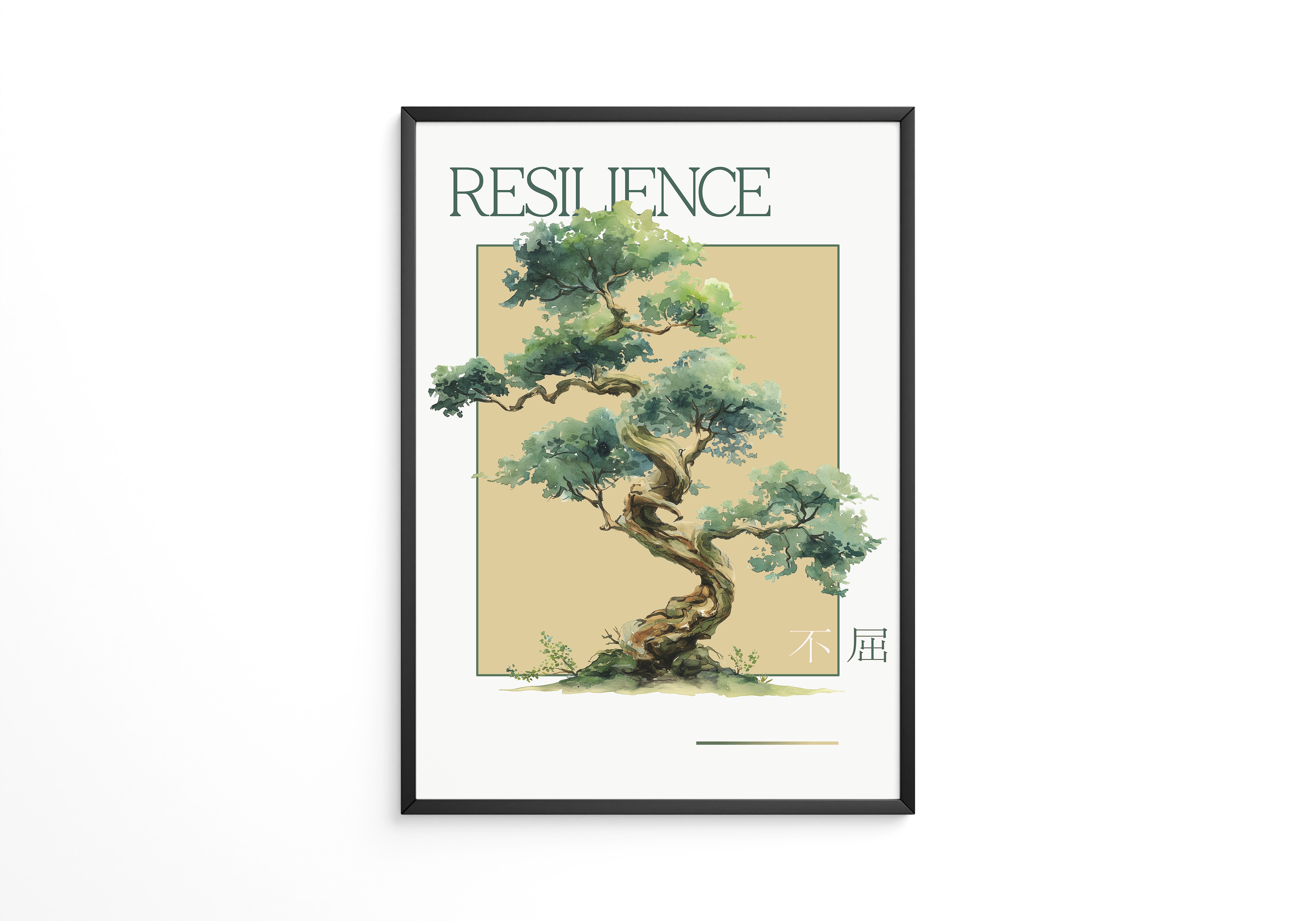 Bonsai Baum Aquarell Grün