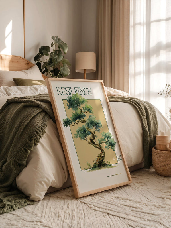 Bonsai Baum Aquarell Grün