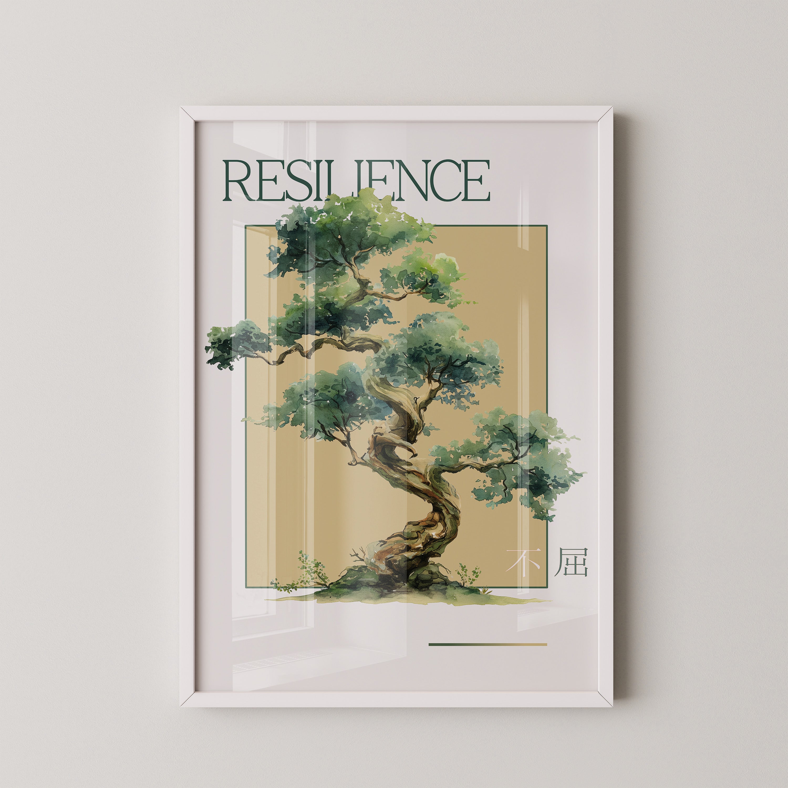 Bonsai Baum Aquarell Grün