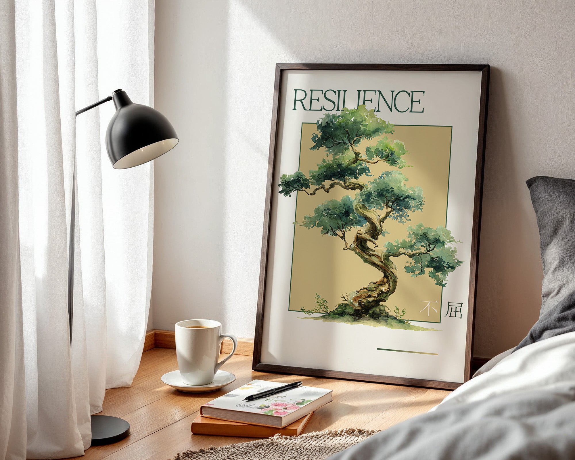 Bonsai Baum Aquarell Grün