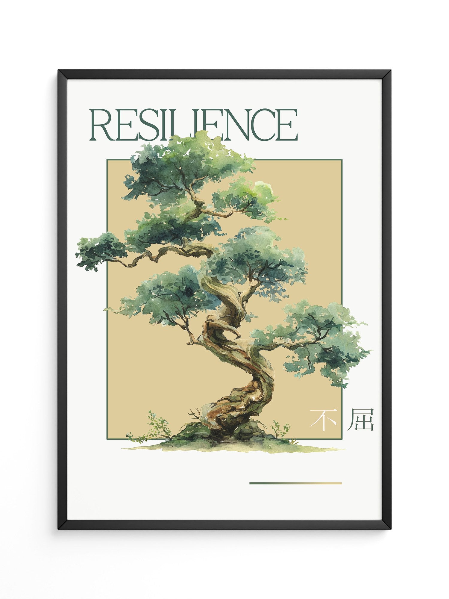 Bonsai Baum Aquarell Grün