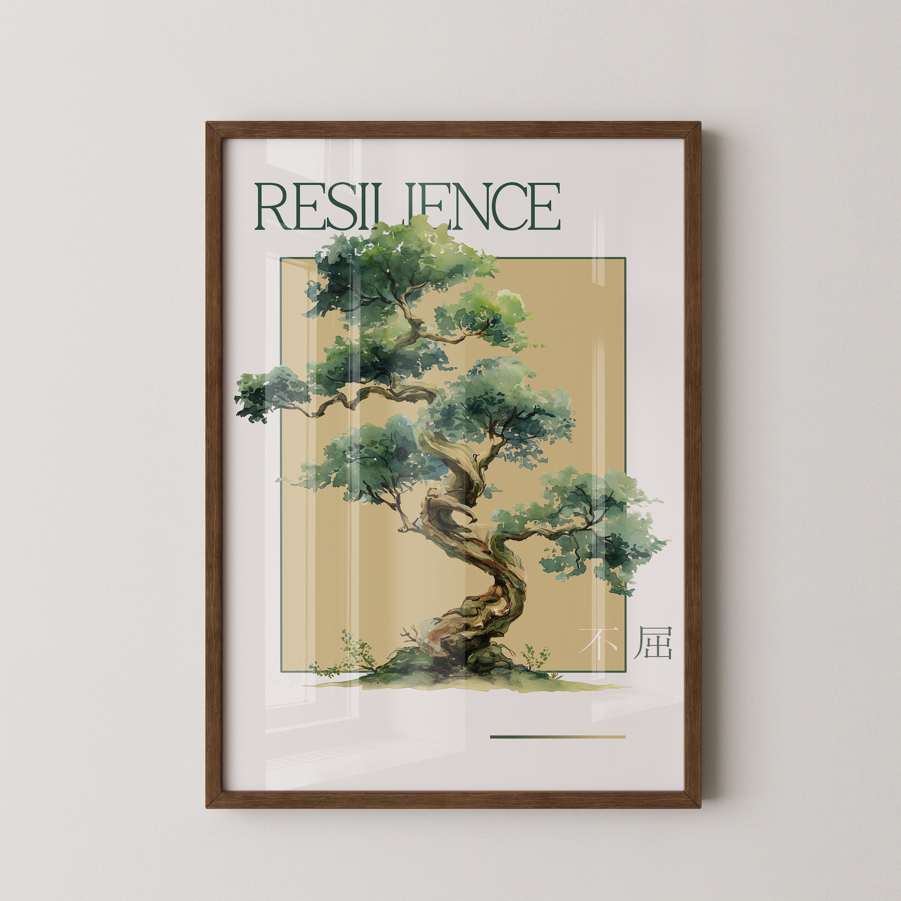 Bonsai Baum Aquarell Grün