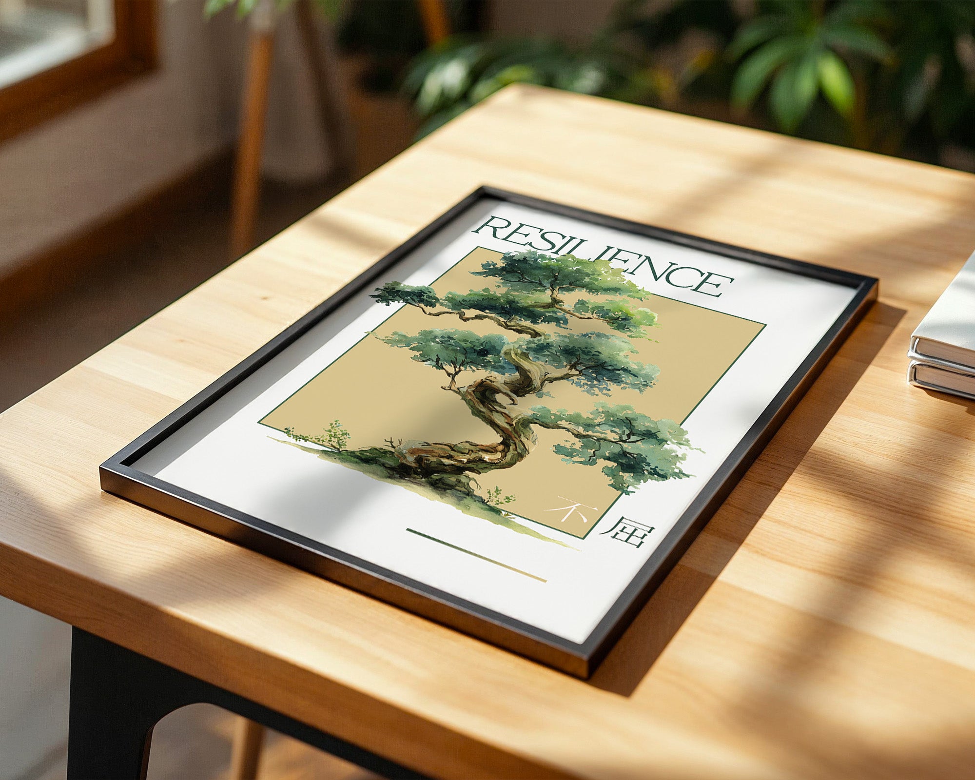 Bonsai Baum Aquarell Grün