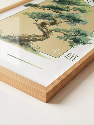 Bonsai Baum Aquarell Grün