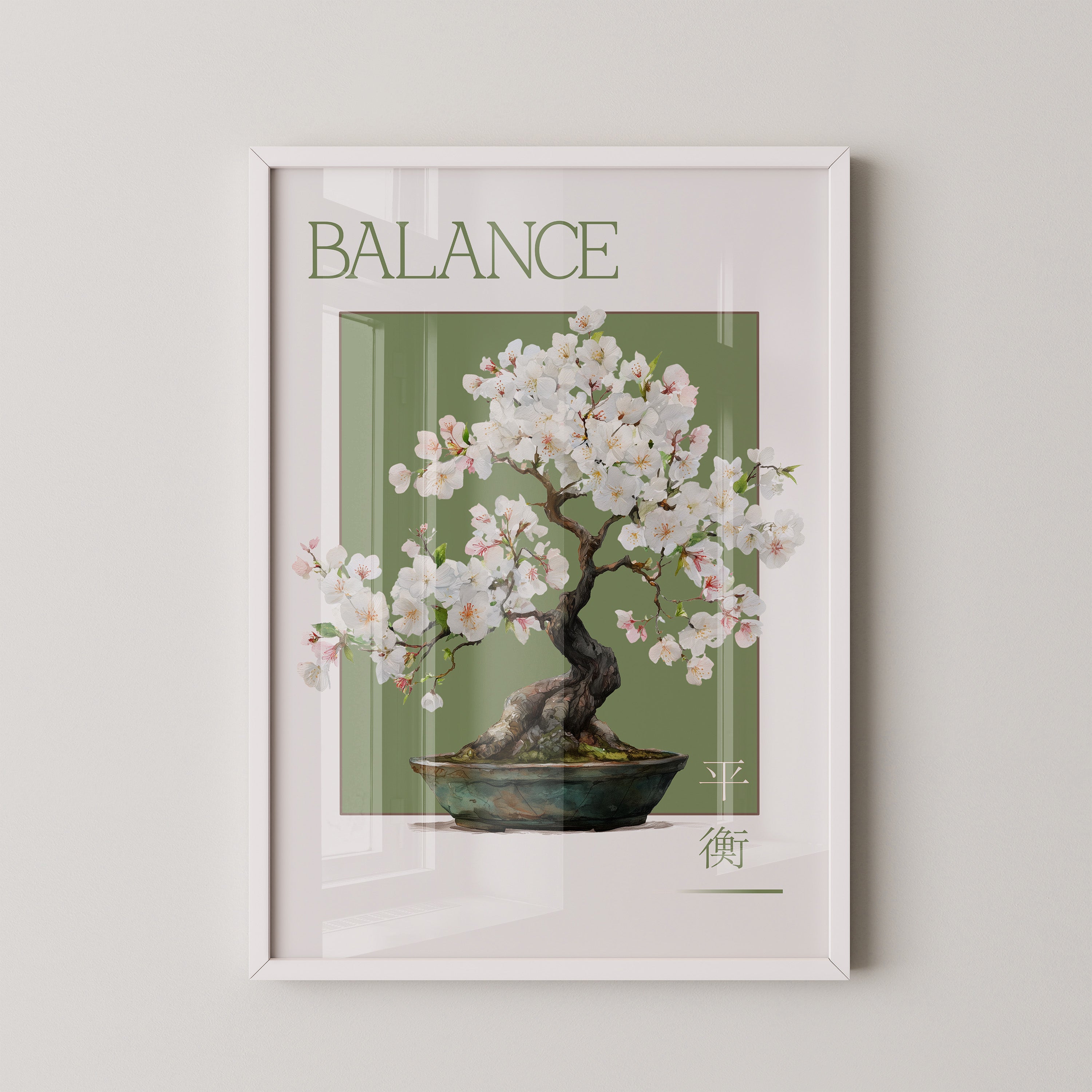 Bonsaibaum Blüten zartgrüner Hintergrund