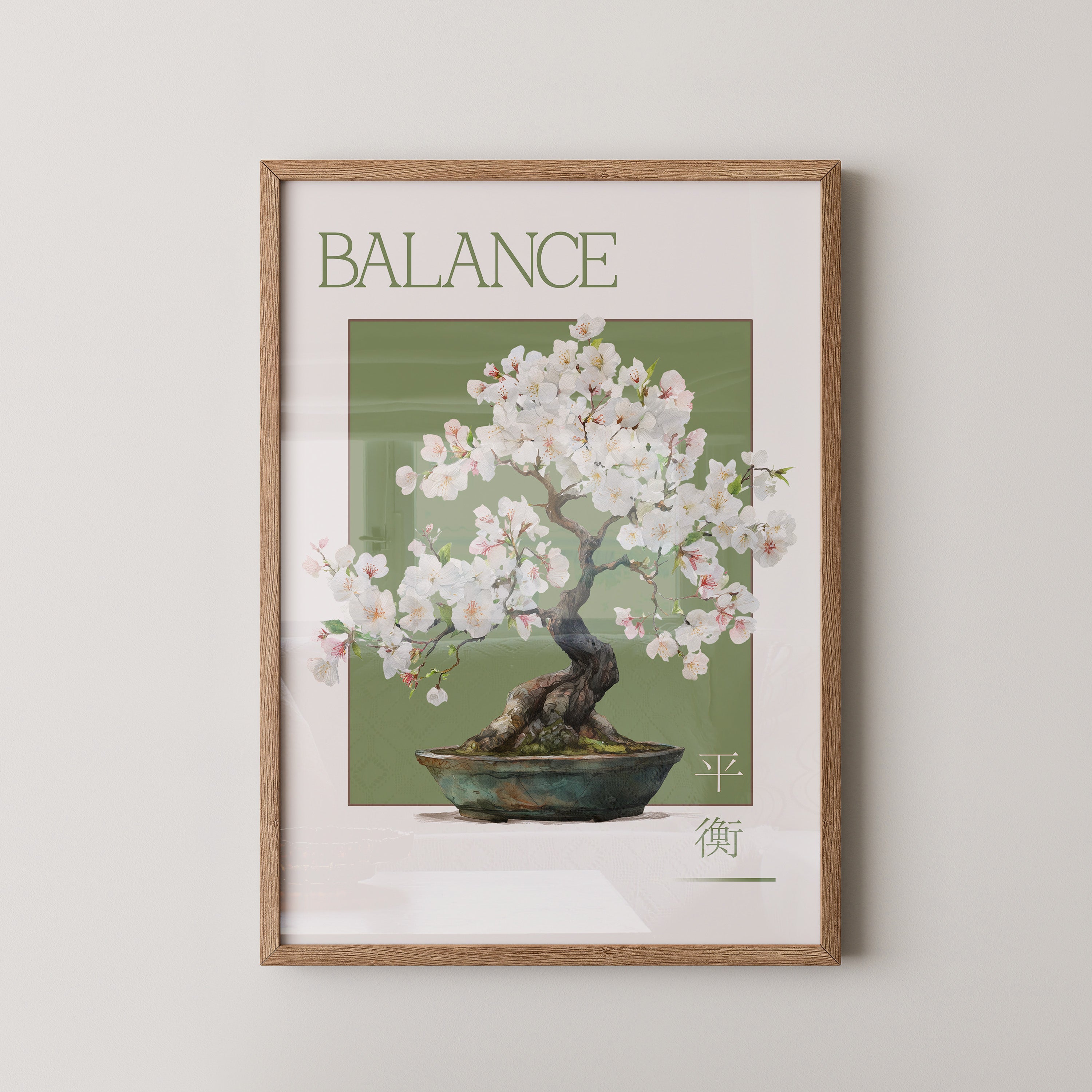 Bonsaibaum Blüten zartgrüner Hintergrund