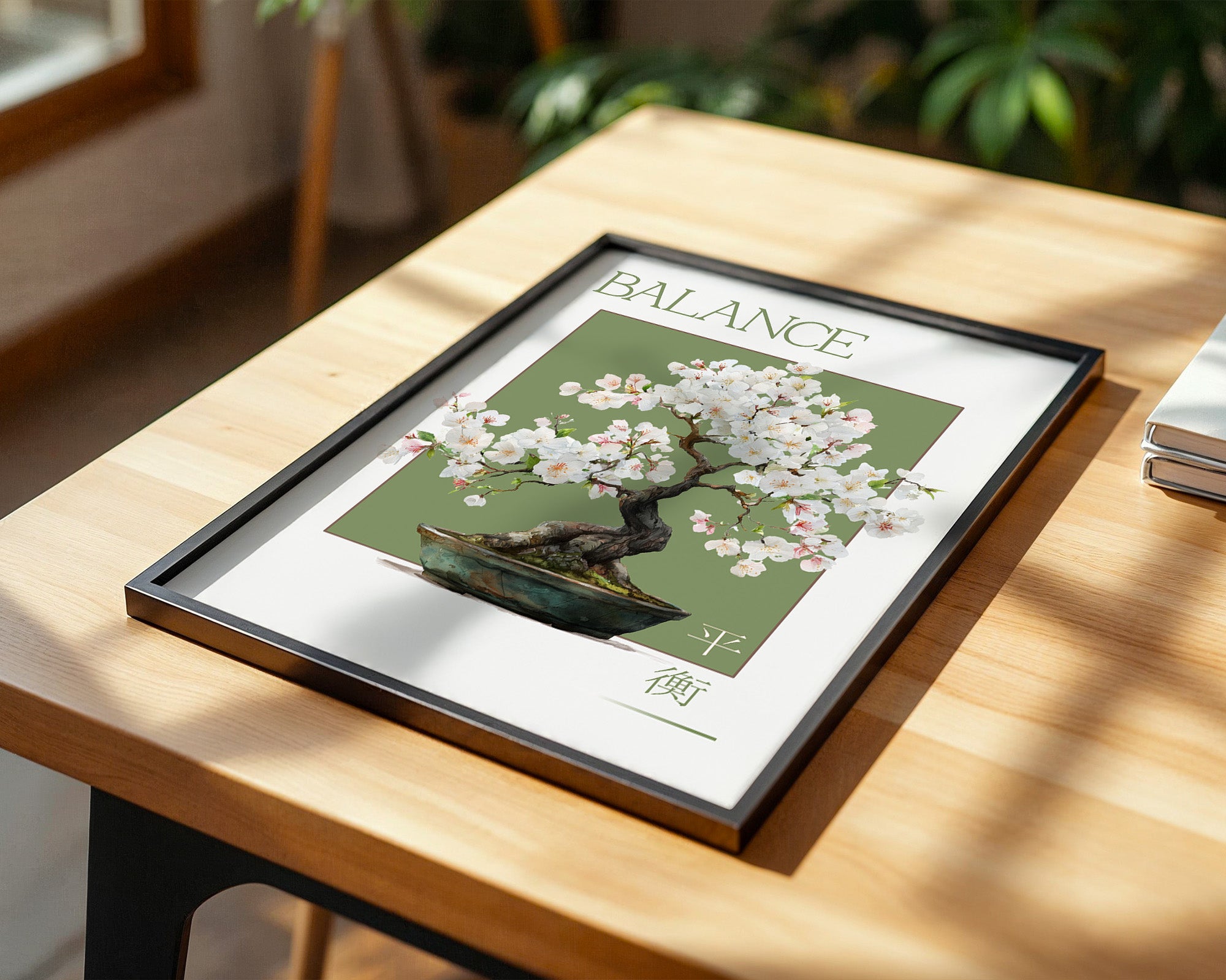 Bonsaibaum Blüten zartgrüner Hintergrund