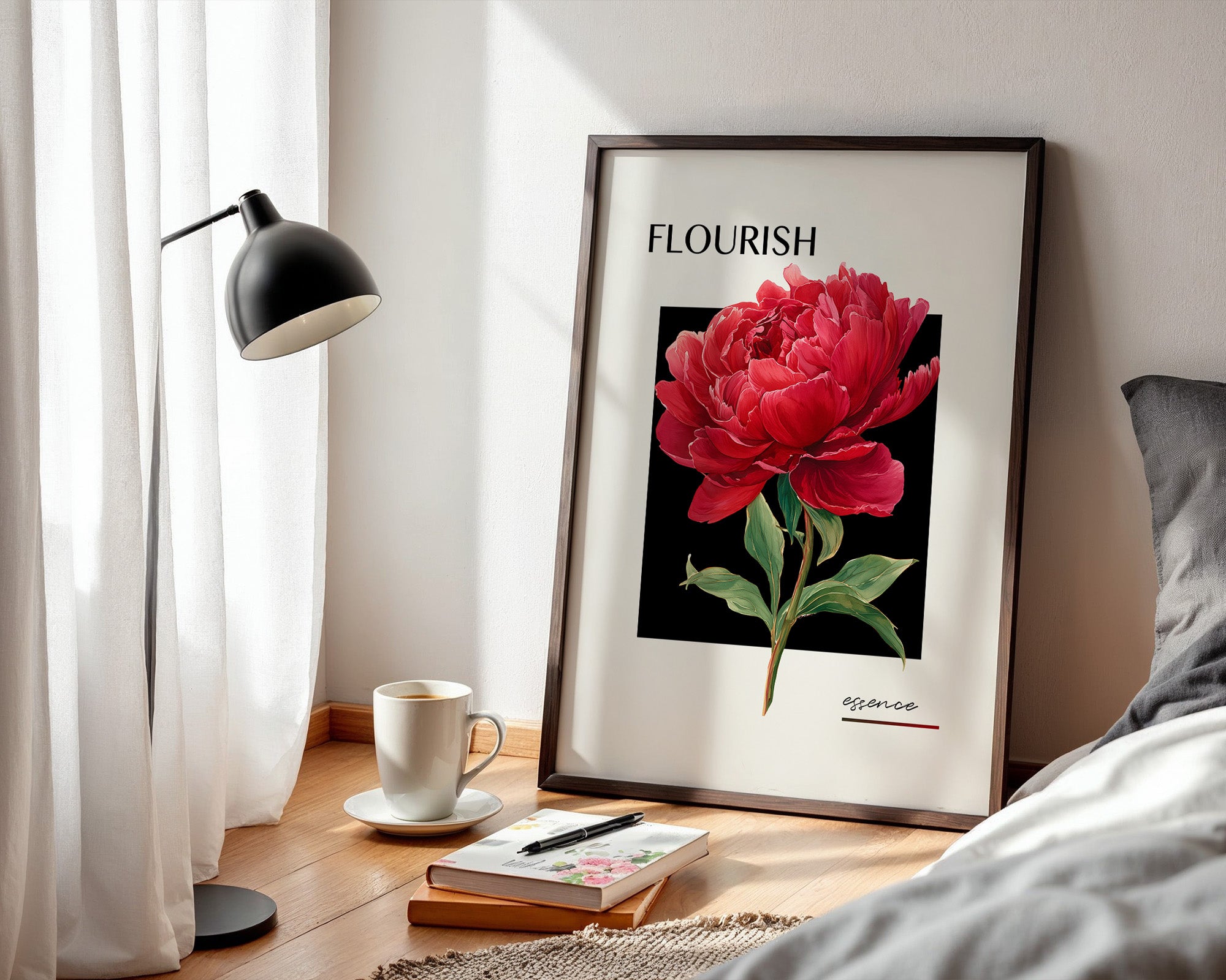 Rote Pfingstrose Schwarz Kontrast