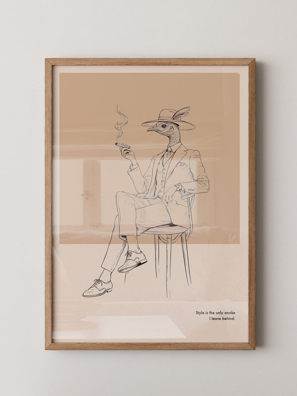 Vogel Gentleman Zigarrenrauch Skizze