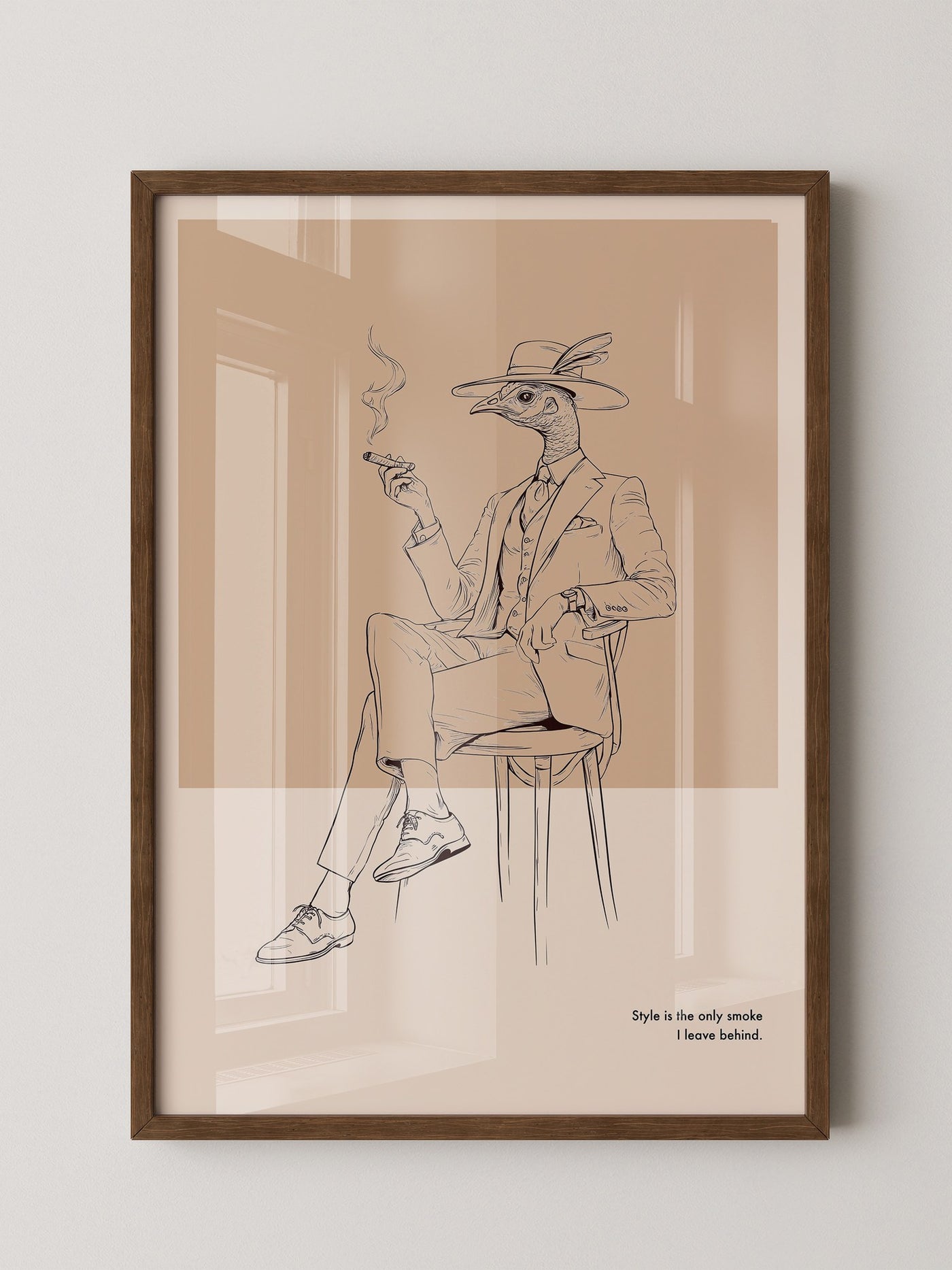 Vogel Gentleman Zigarrenrauch Skizze