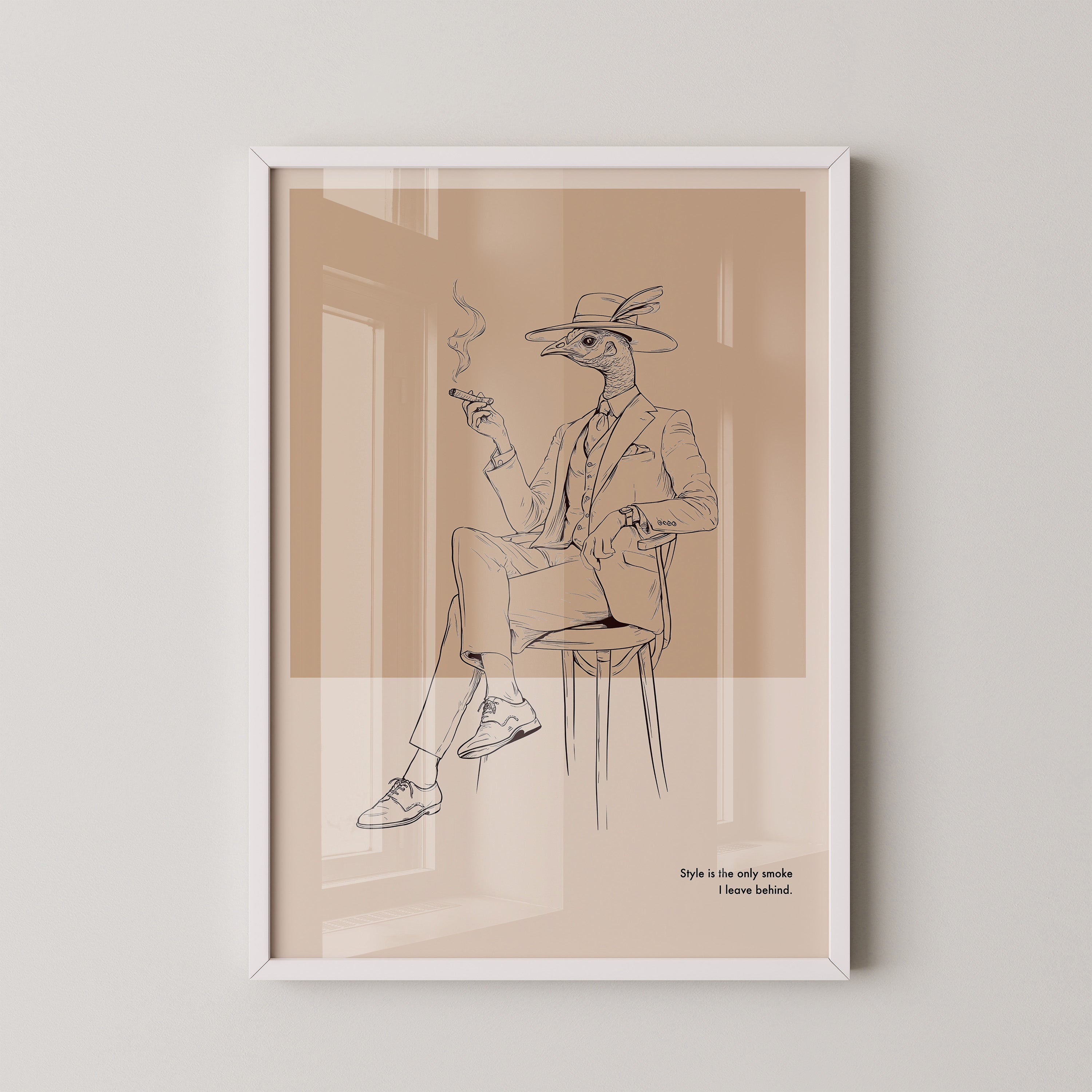 Vogel Gentleman Zigarrenrauch Skizze