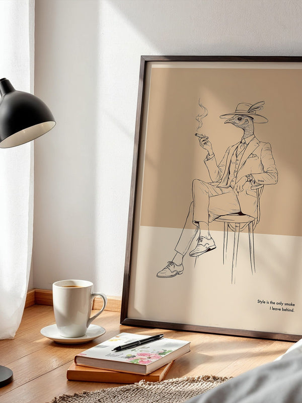 Vogel Gentleman Zigarrenrauch Skizze