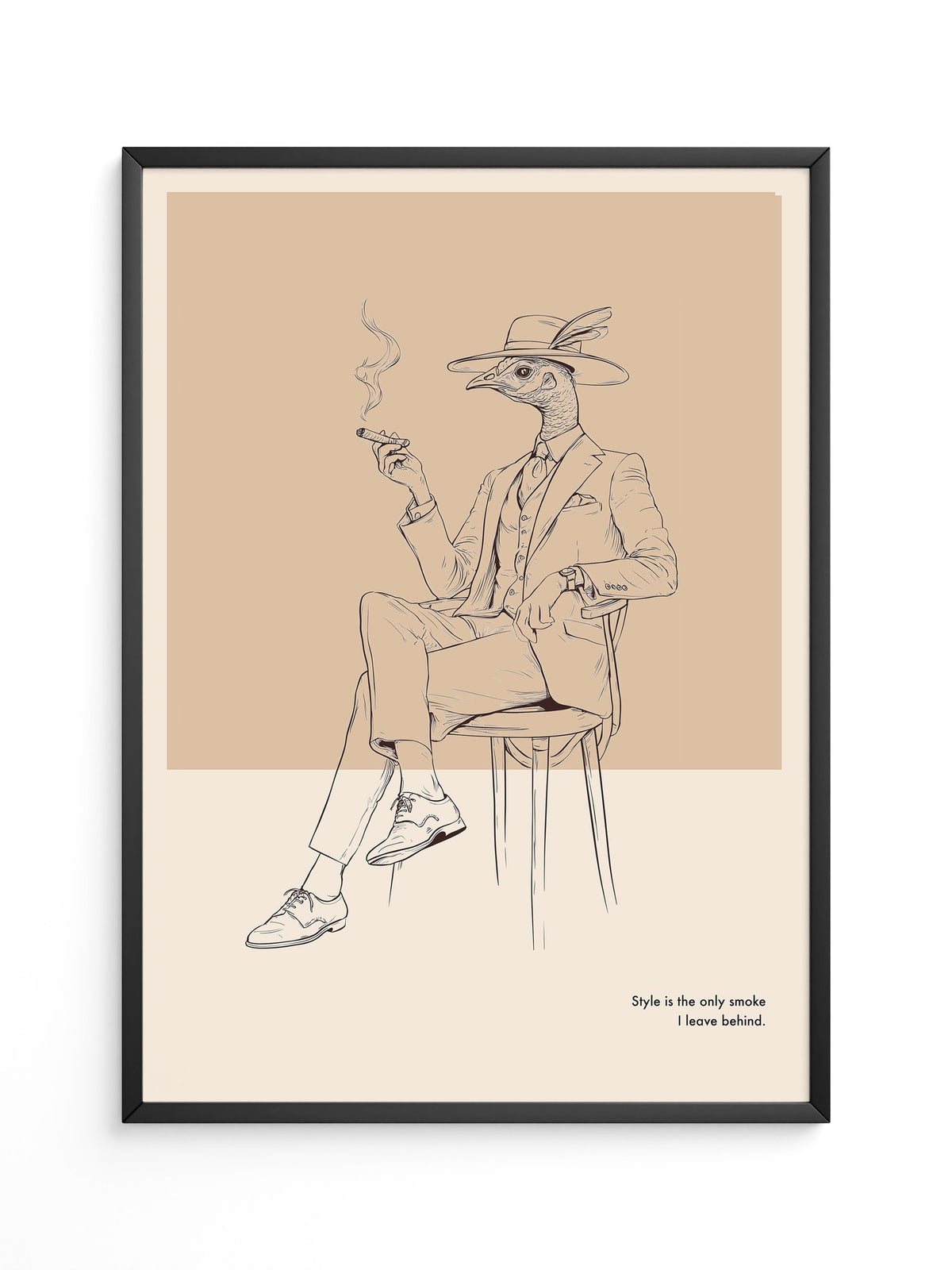 Vogel Gentleman Zigarrenrauch Skizze