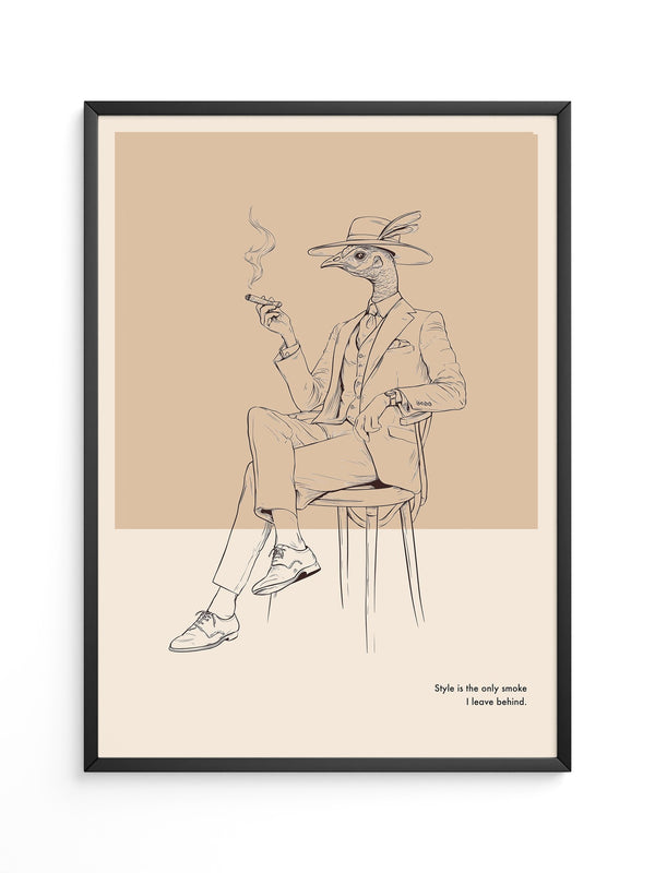 Vogel Gentleman Zigarrenrauch Skizze