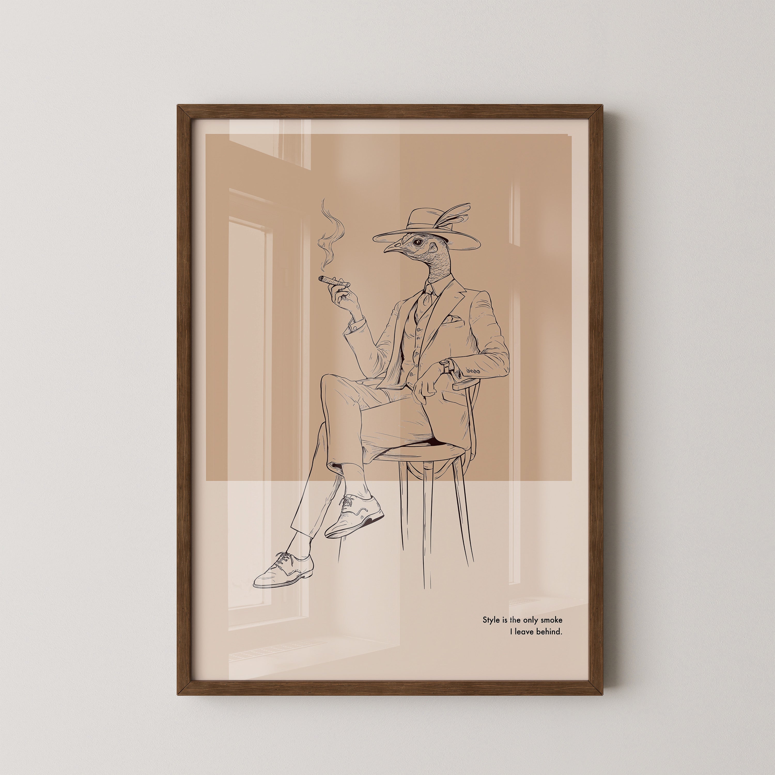 Vogel Gentleman Zigarrenrauch Skizze