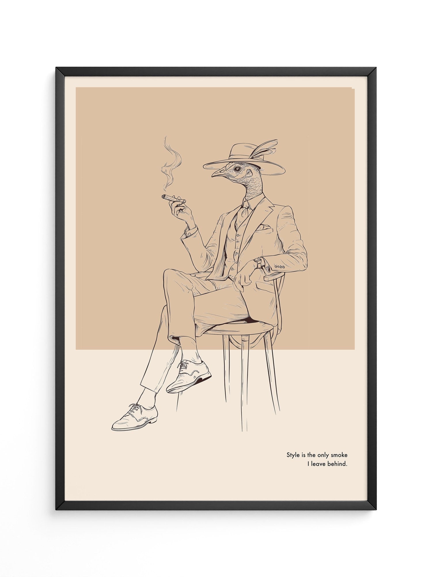 Vogel Gentleman Zigarrenrauch Skizze