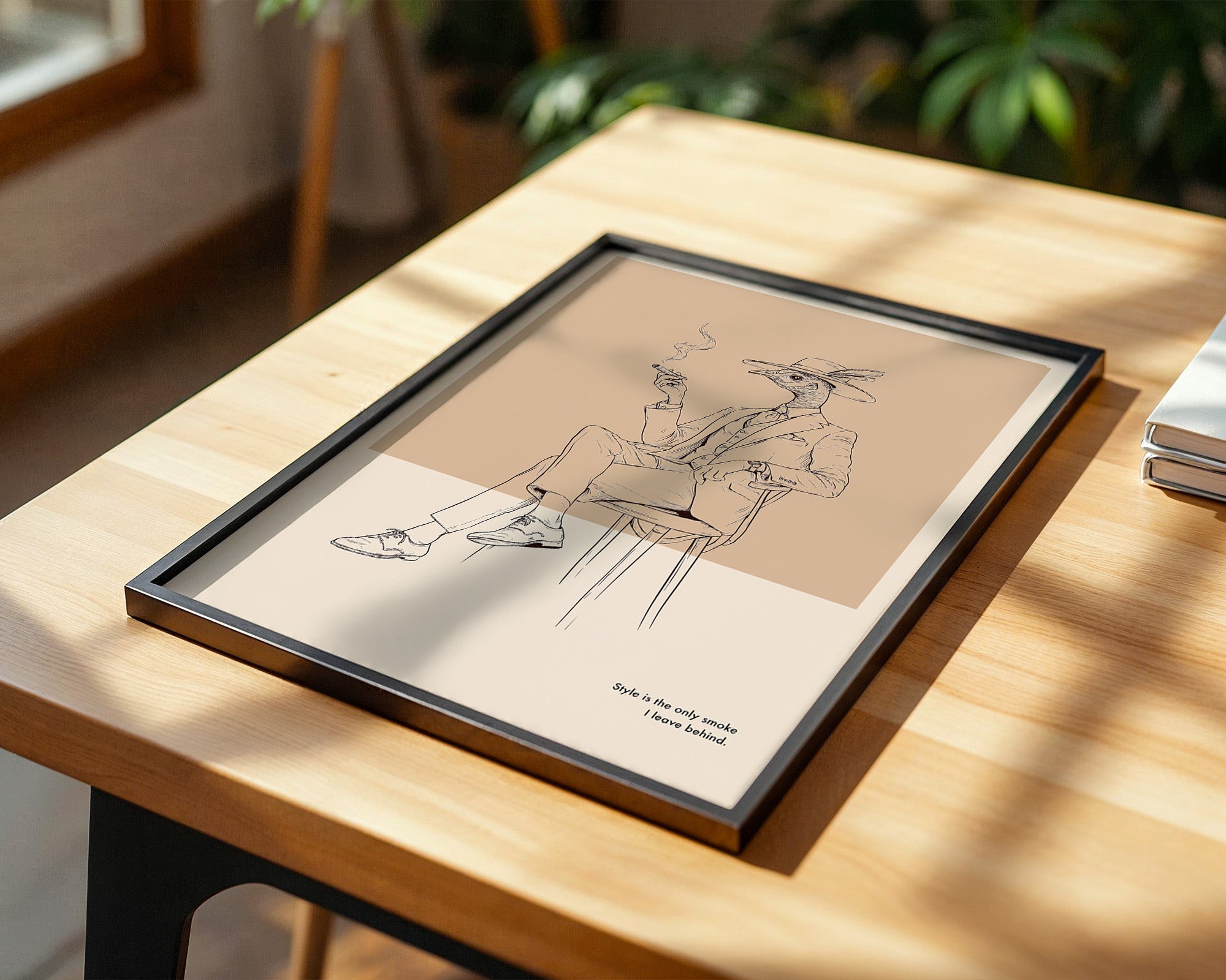 Vogel Gentleman Zigarrenrauch Skizze