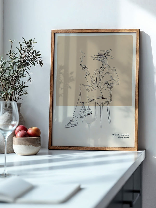 Vogel Gentleman Zigarrenrauch Skizze