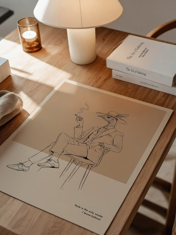 Vogel Gentleman Zigarrenrauch Skizze