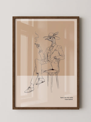 Vogel Gentleman Zigarrenrauch Skizze