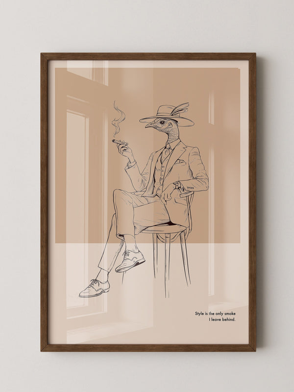 Vogel Gentleman Zigarrenrauch Skizze