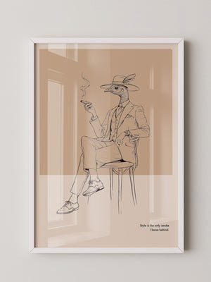 Vogel Gentleman Zigarrenrauch Skizze