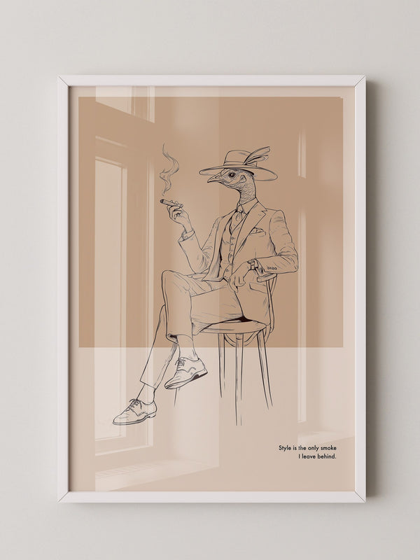 Vogel Gentleman Zigarrenrauch Skizze