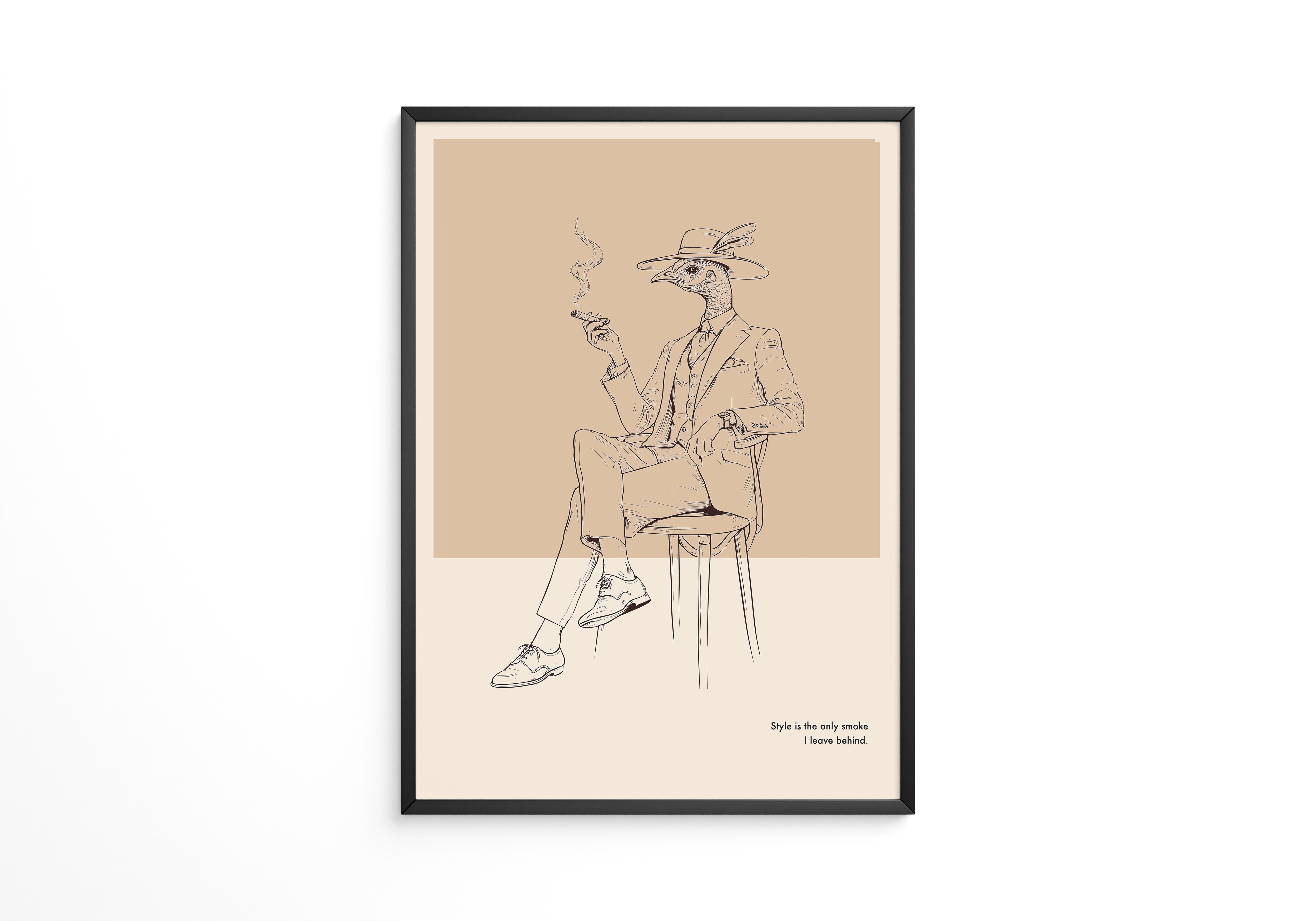 Vogel Gentleman Zigarrenrauch Skizze