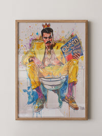 Mann gelber Anzug auf Toilette