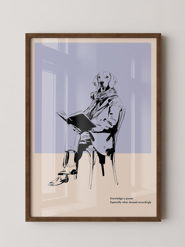 Hund liest Buch lässig Vintage