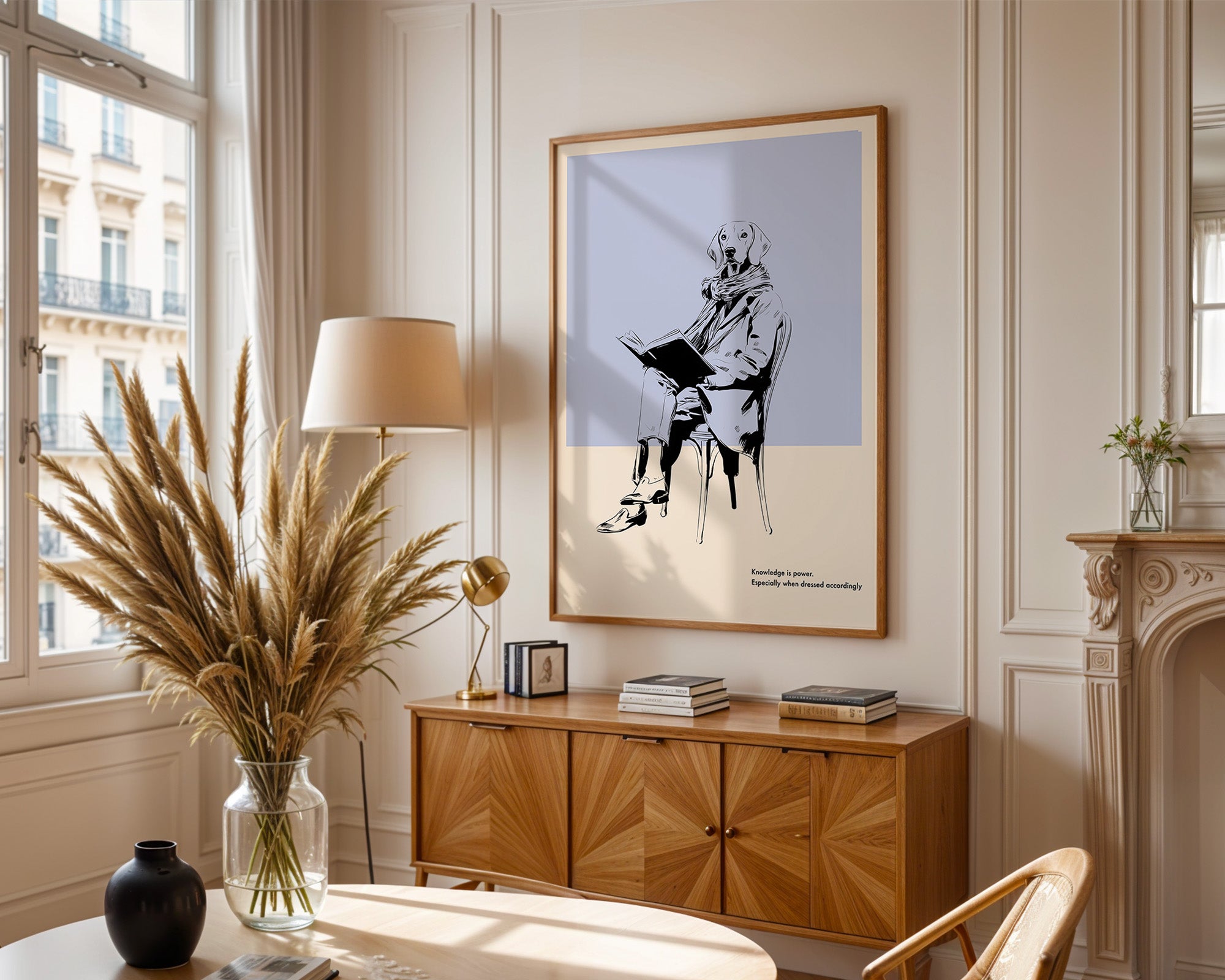 Hund liest Buch lässig Vintage