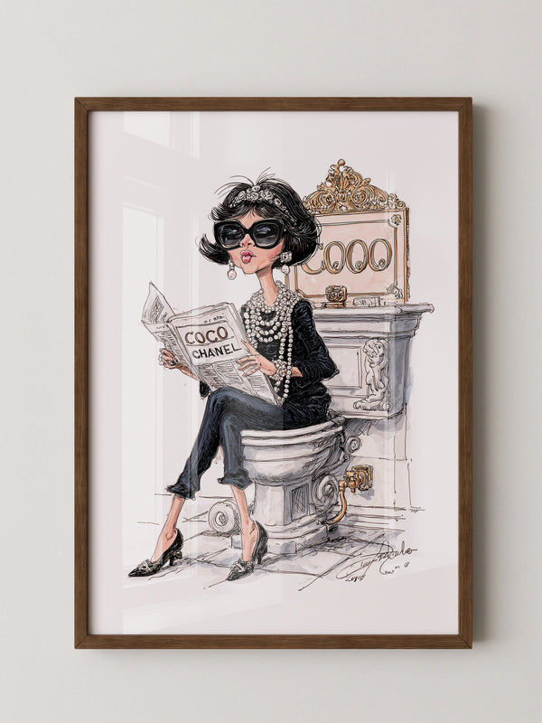 Chic Frau Toilette Karikatur