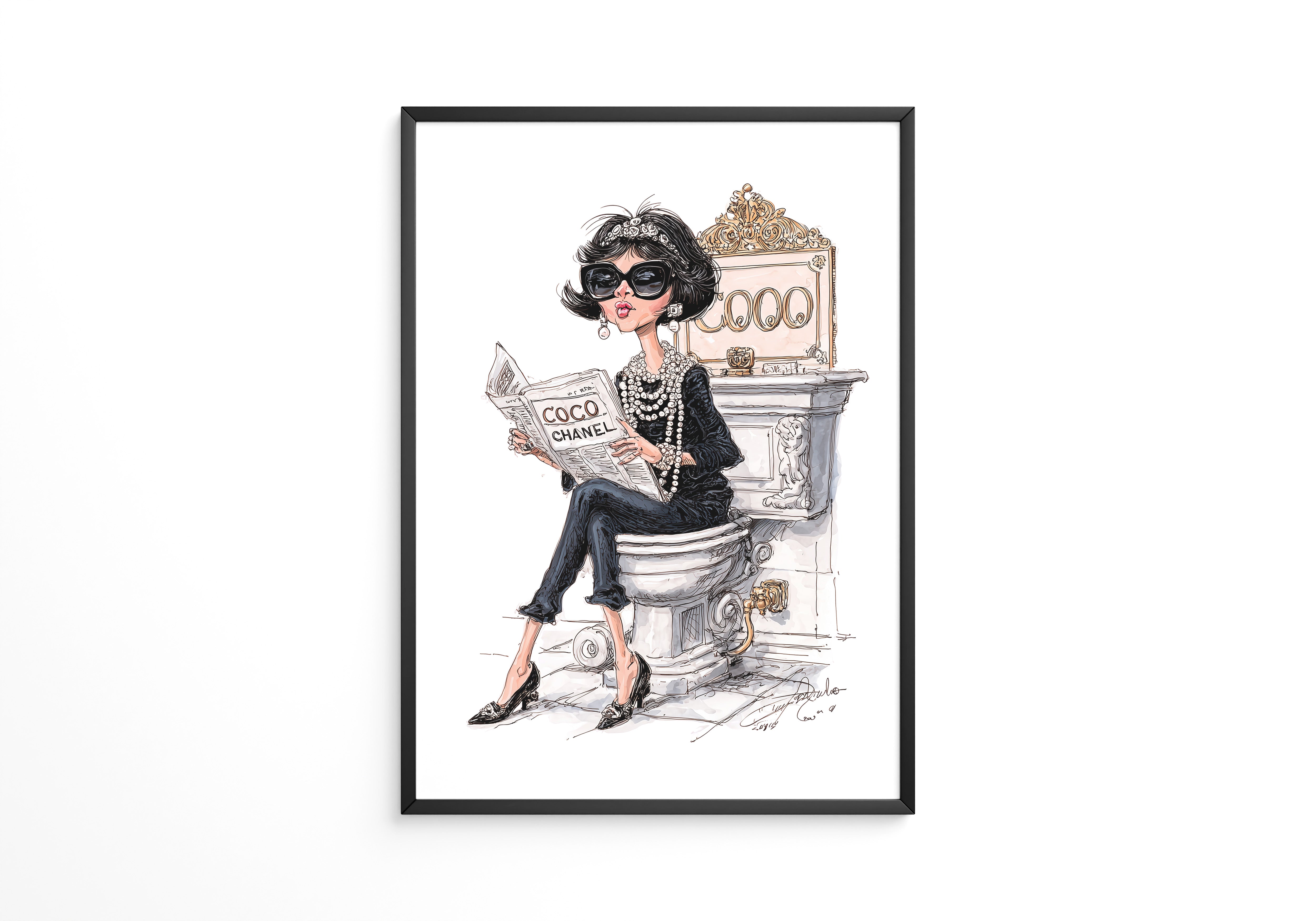 Chic Frau Toilette Karikatur