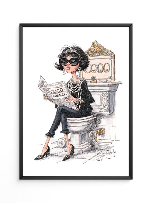 Chic Frau Toilette Karikatur