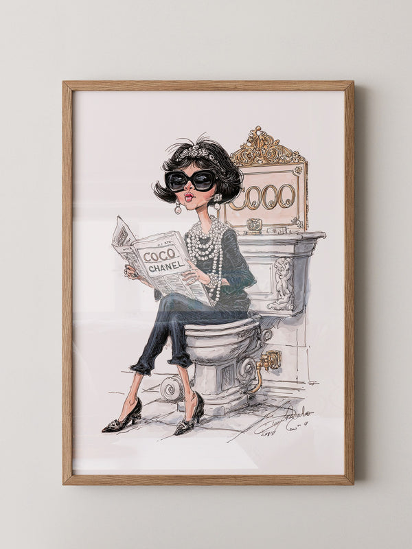 Chic Frau Toilette Karikatur