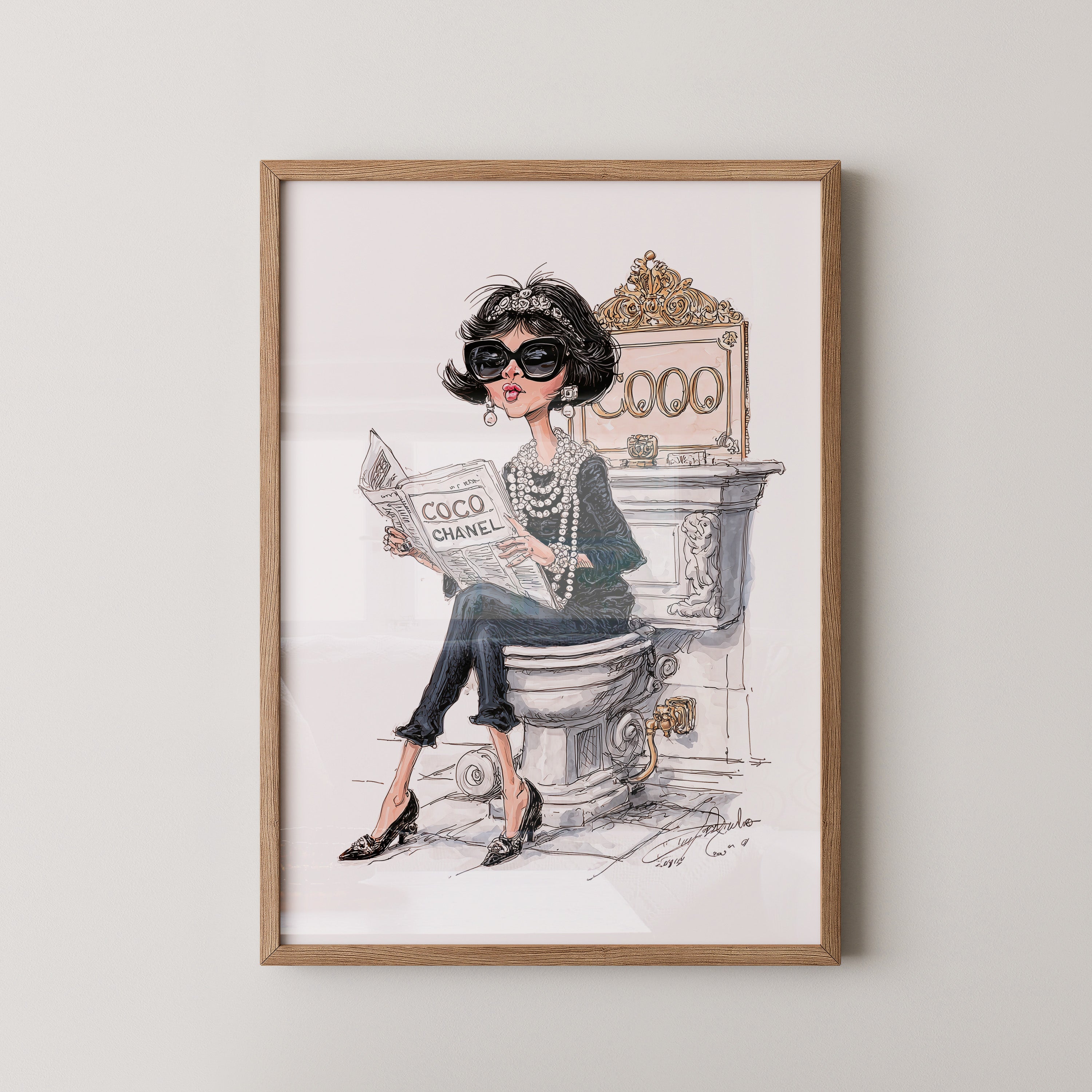 Chic Frau Toilette Karikatur