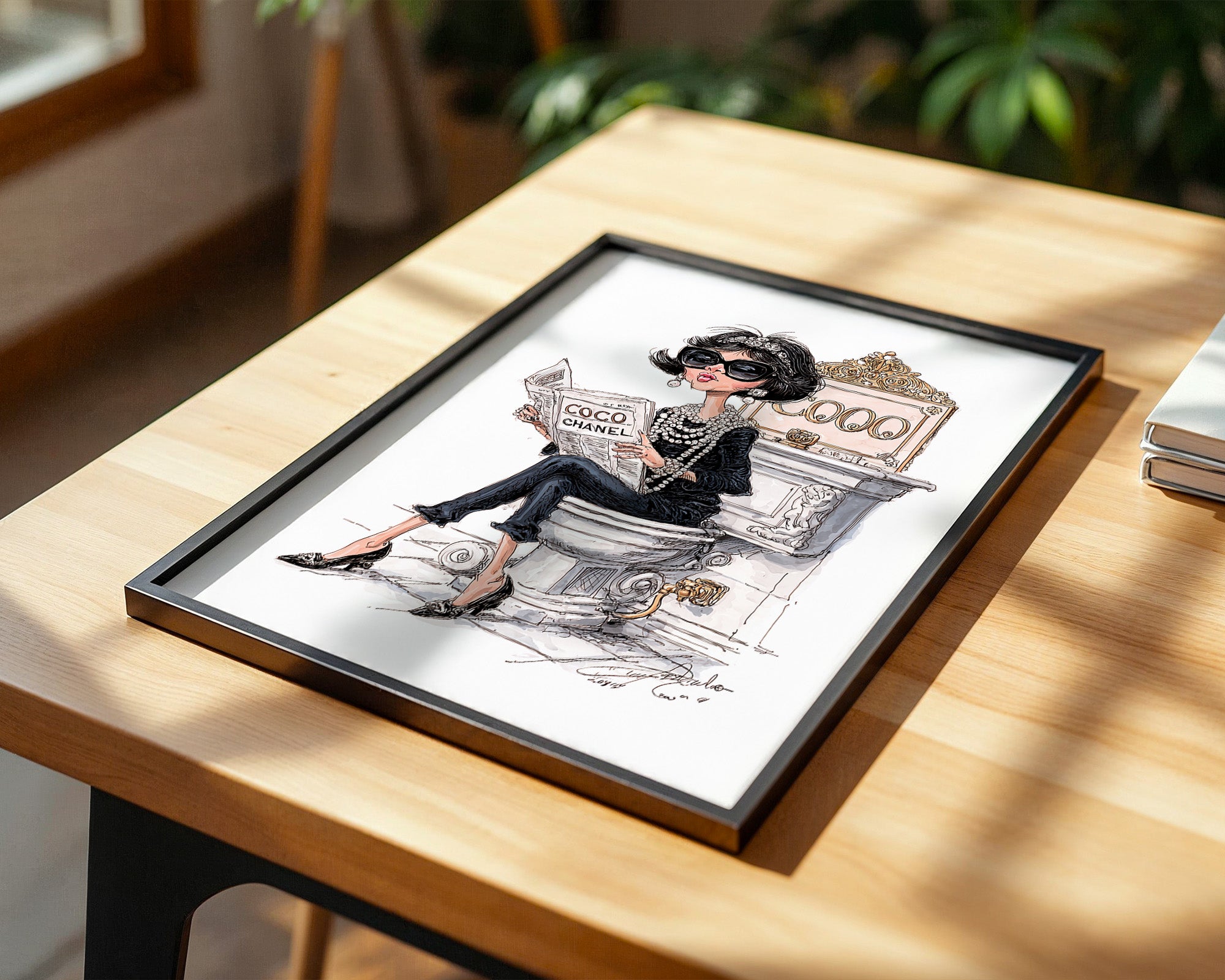 Chic Frau Toilette Karikatur