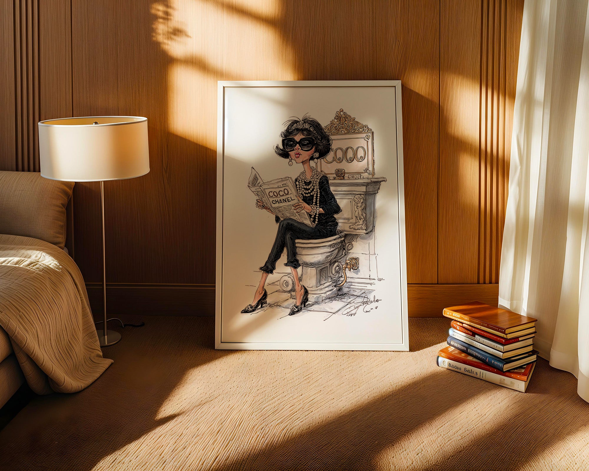 Chic Frau Toilette Karikatur