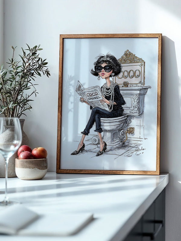 Chic Frau Toilette Karikatur