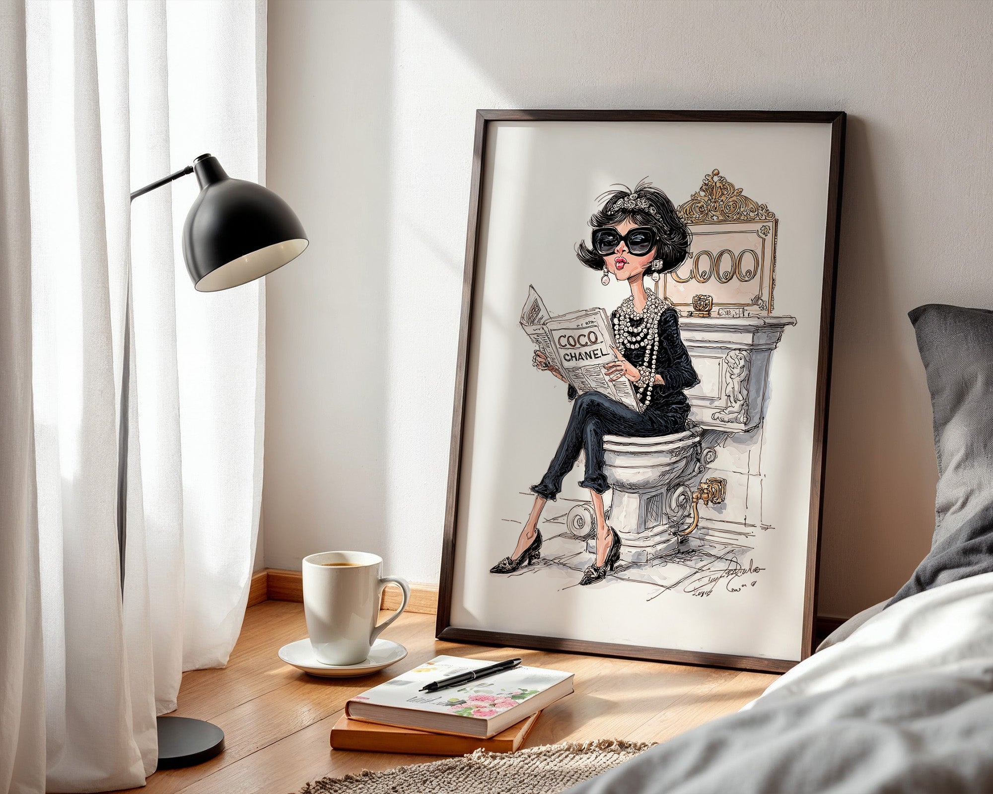 Chic Frau Toilette Karikatur